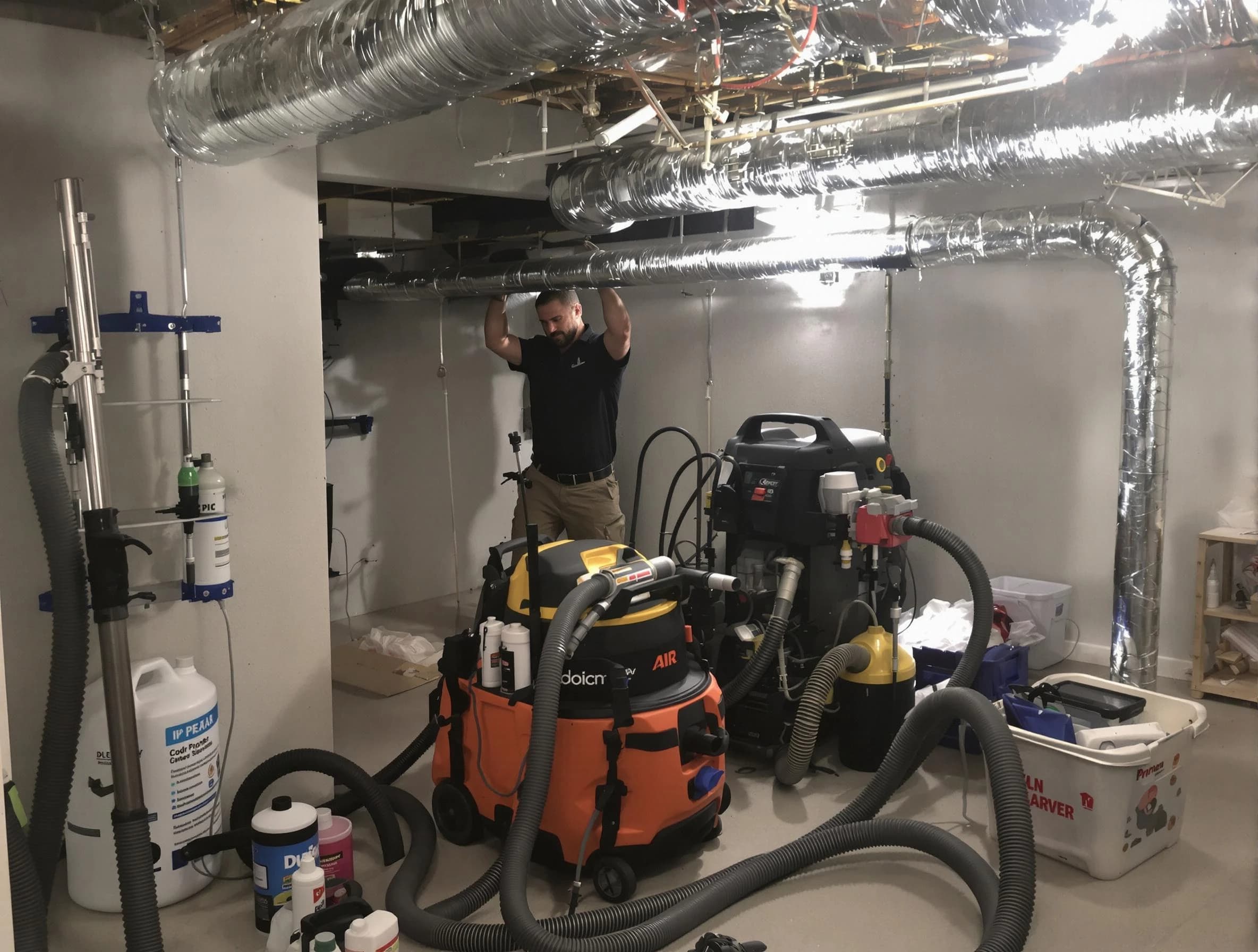 Gallatin Air Duct Cleaning specialist performing professional mold removal from air ducts using safety equipment in Gallatin