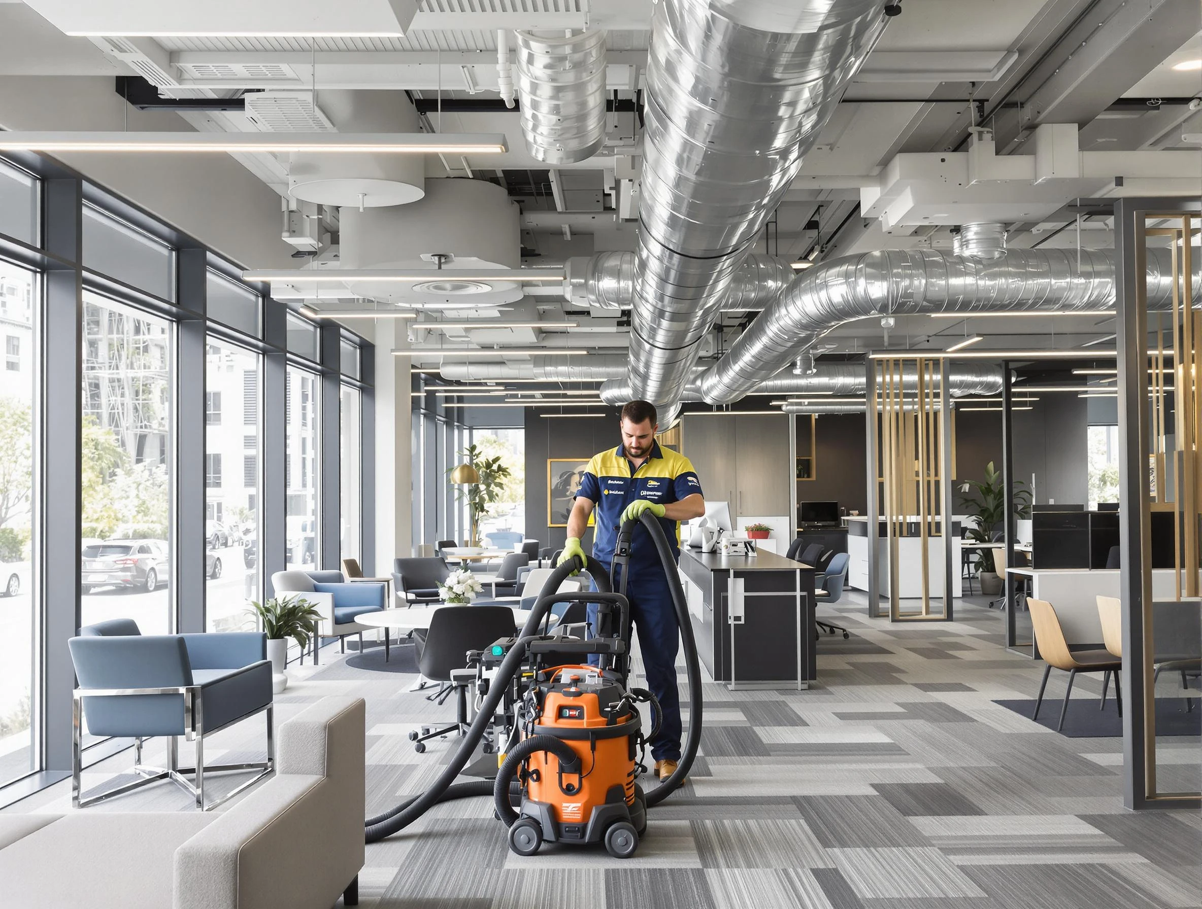 Gallatin Air Duct Cleaning team performing thorough commercial duct cleaning at a Gallatin business center
